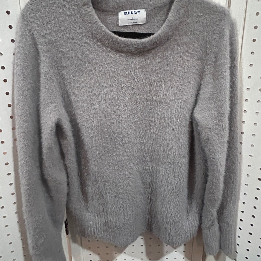 OLD NAVY‎ Gray Fuzzy Knit Sweater Crew Neck Long Sleeve Size L - Picture 2 of 7